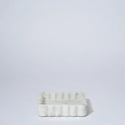 Marble Rectangle Ribbed Catchall White Marle